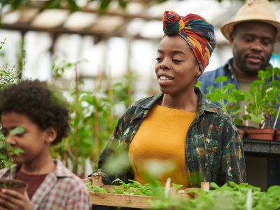 Family working in the garden